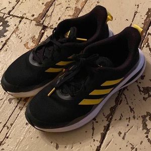 Adidas Sneakers, Barely Worn, Size 5.5 Boys, black with yellow stripes